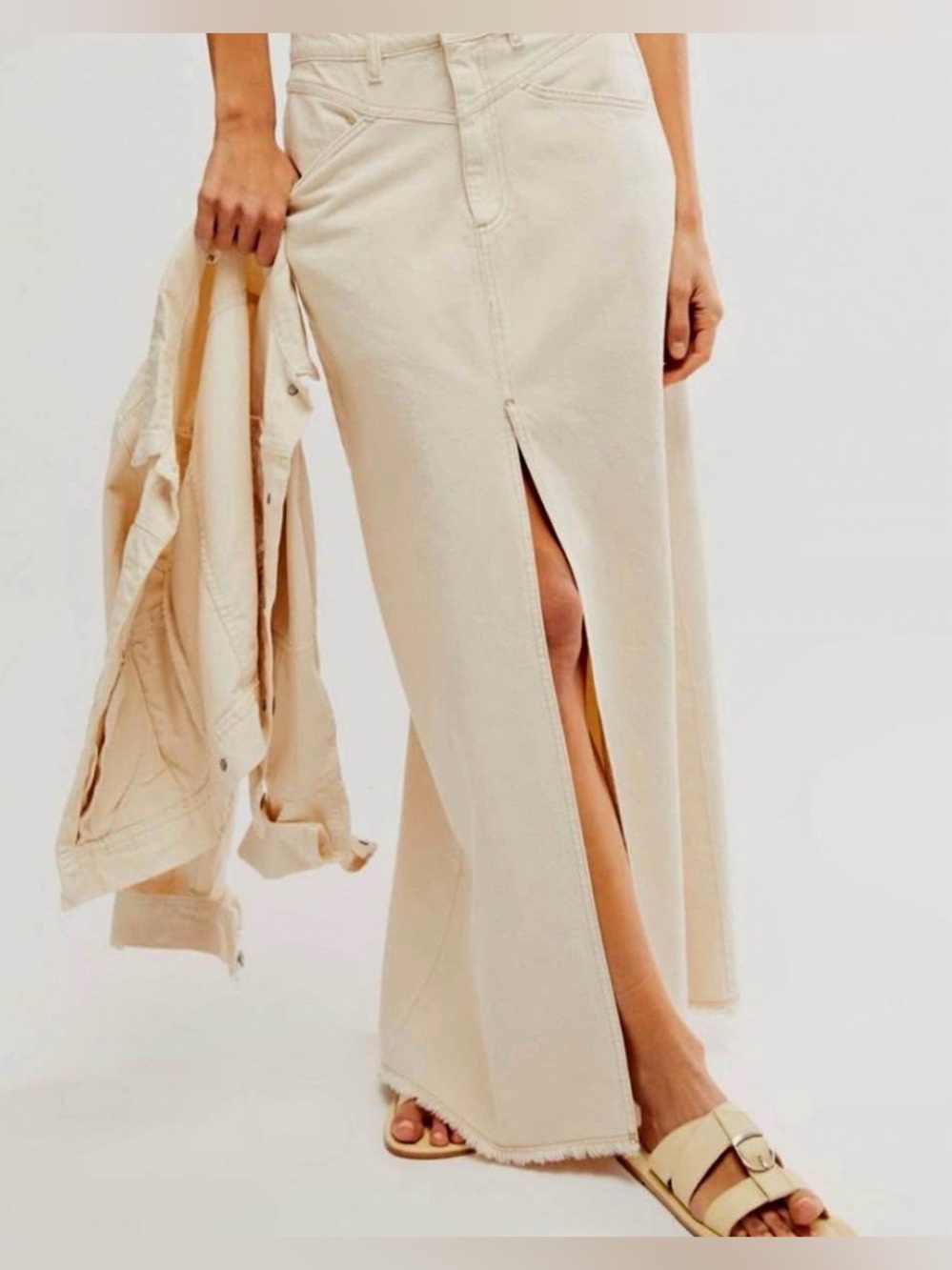 Free People We The Free Come As You Are Denim Maxi Skirt NWT Wisp Ivory Sz 8